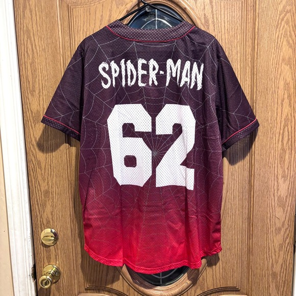 Marvel Spider-Man Baseball Jersey Number 62 Spider Web Button Up Men's XL - Picture 2 of 10